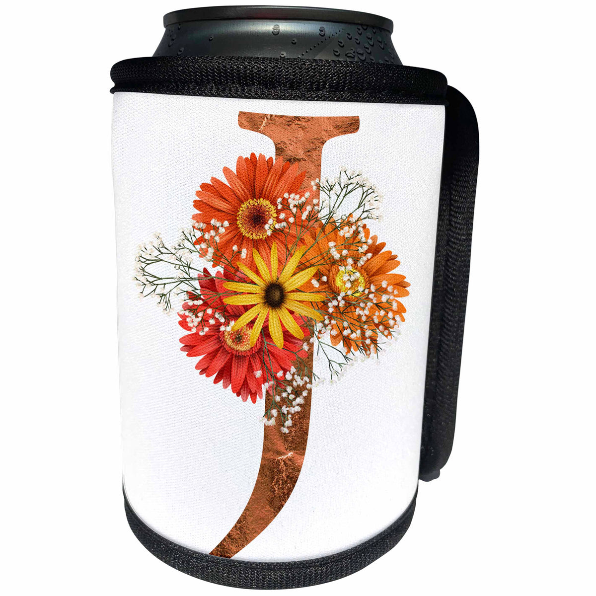 3dRose Pretty Fall Flowers Image Of Copper Monogram Initial J - Can Cooler Bottle Wrap (cc-370427)