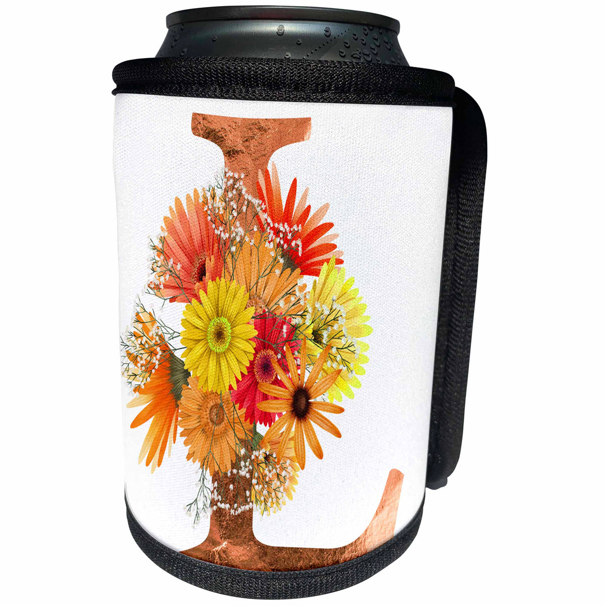 3dRose Pretty Fall Flowers Image Of Copper Monogram Initial L - Can Cooler Bottle Wrap (cc-370429)