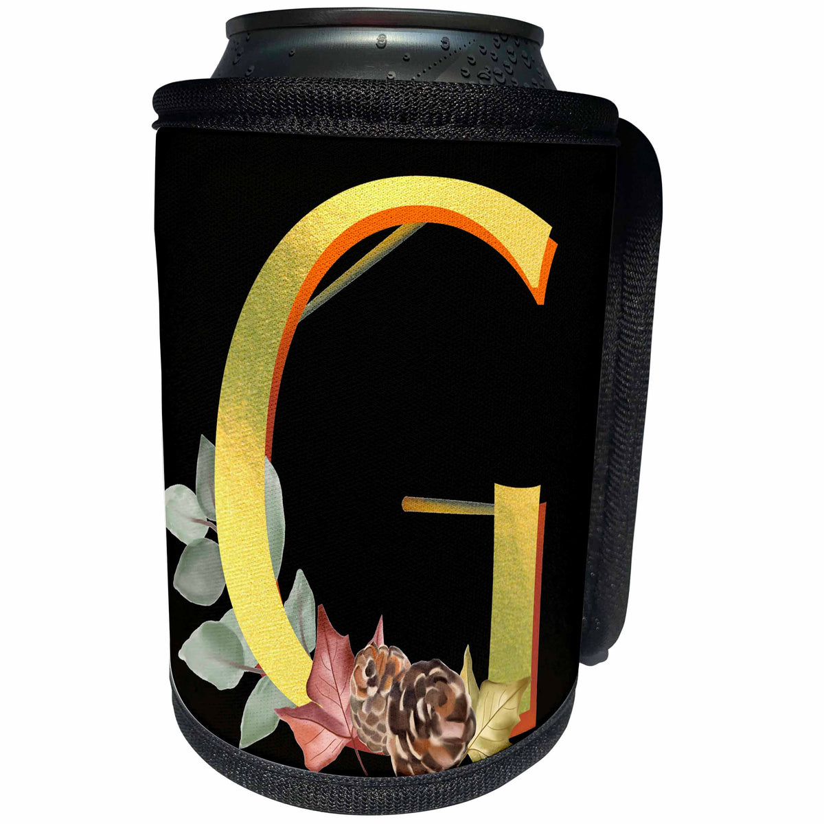 3dRose Monogram Initial G In An Image Of Gold With Fall Leaves - Can Cooler Bottle Wrap (cc-370445)