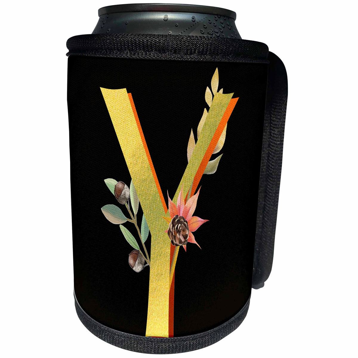 3dRose Monogram Initial Y In An Image Of Gold With Fall Leaves - Can Cooler Bottle Wrap (cc-370458)