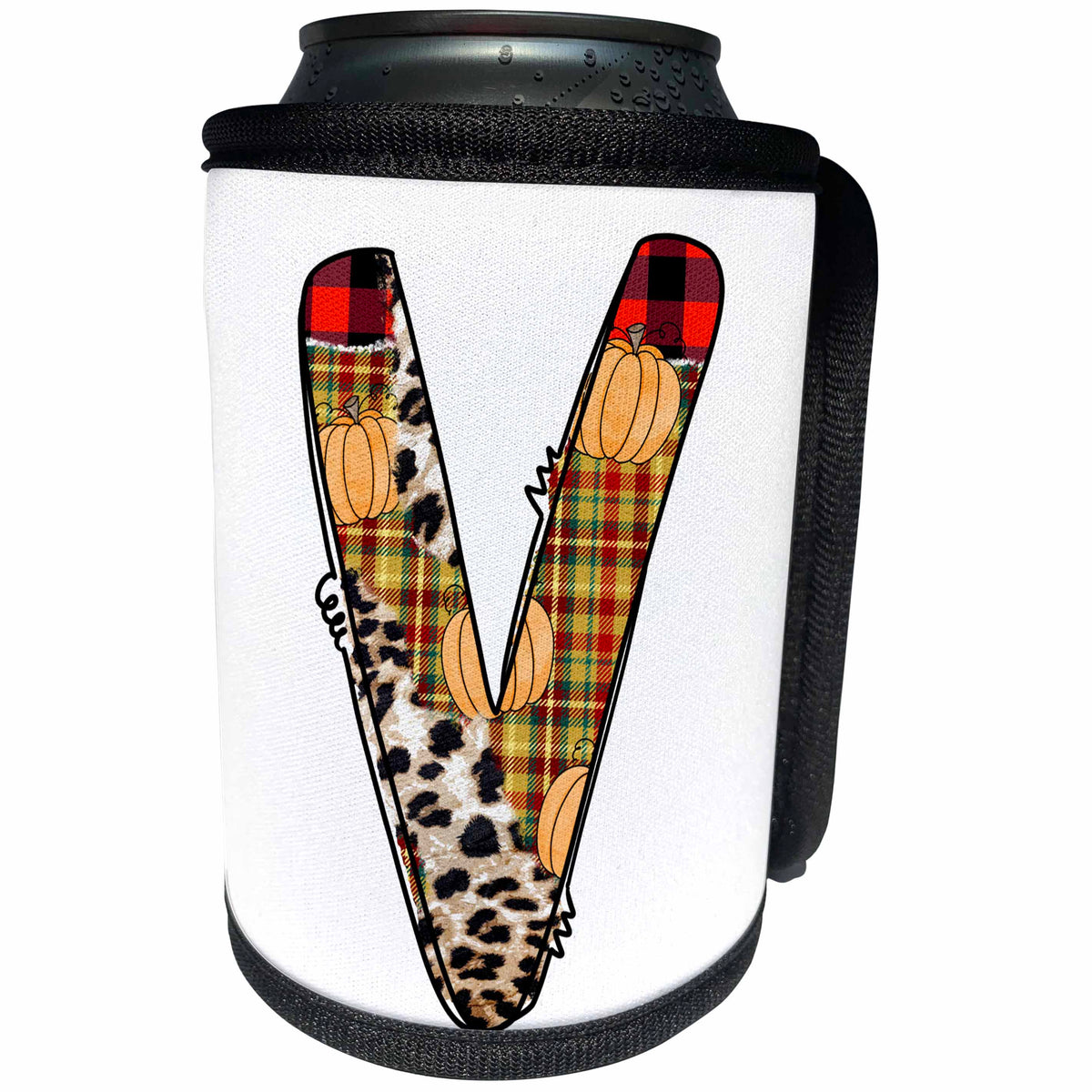 3dRose Cute Fall Patchwork Monogram Initial V - Can Cooler Bottle Wrap (cc-370476)