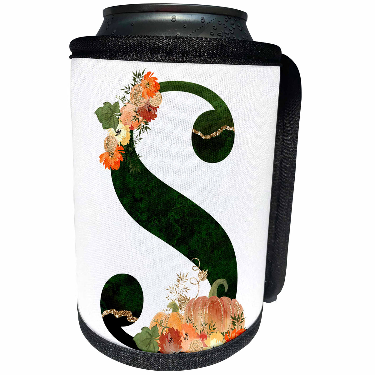 3dRose Pretty Fall Flowers and Pumpkins Monogram Initial S - Can Cooler Bottle Wrap (cc-370494)
