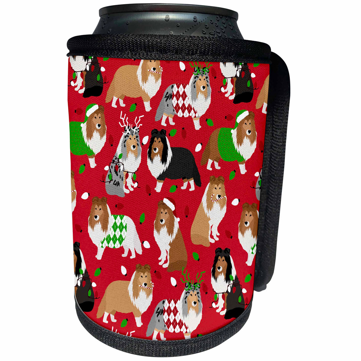 3dRose Sheltie Shetland Sheepdog Christmas Dog Pattern - Can Cooler Bottle Wrap (cc-370536)