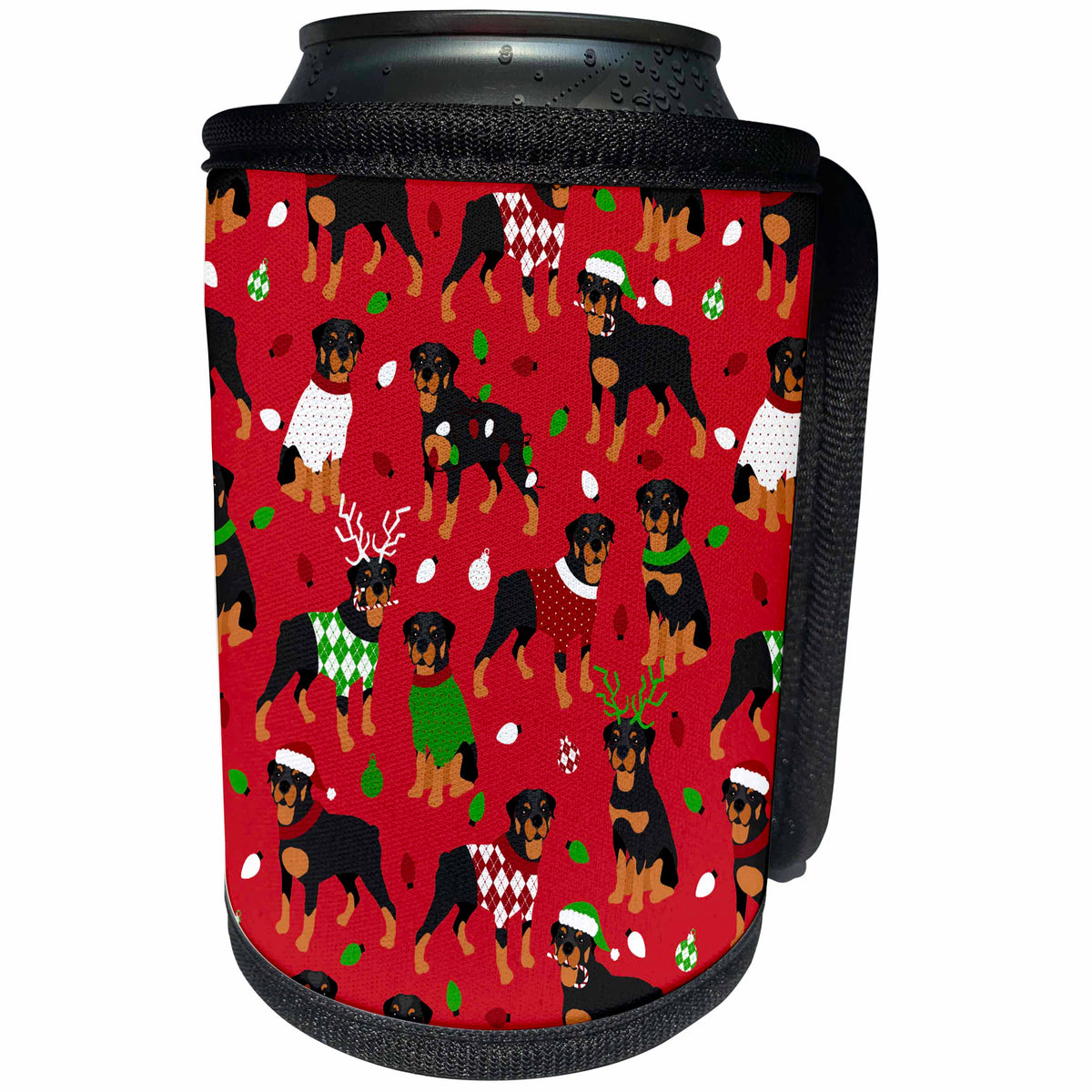3dRose Rottweiler Christmas Dog Pattern - Can Cooler Bottle Wrap (cc-370542)
