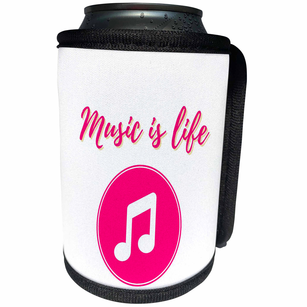 3dRose Simple Text of Music is Life - Can Cooler Bottle Wrap (cc-370561)