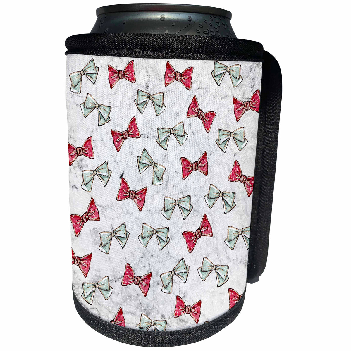 3dRose Cute Red and Mint Green Bows Pattern - Can Cooler Bottle Wrap (cc-370814)
