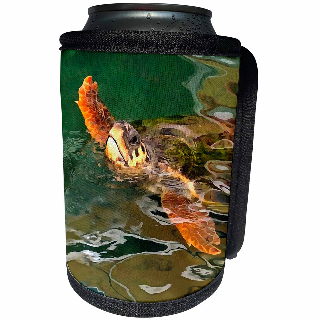 3dRose Hands Up For A Clean Ocean Loggerhead Turtle - Can Cooler Bottle Wrap (cc-370986)