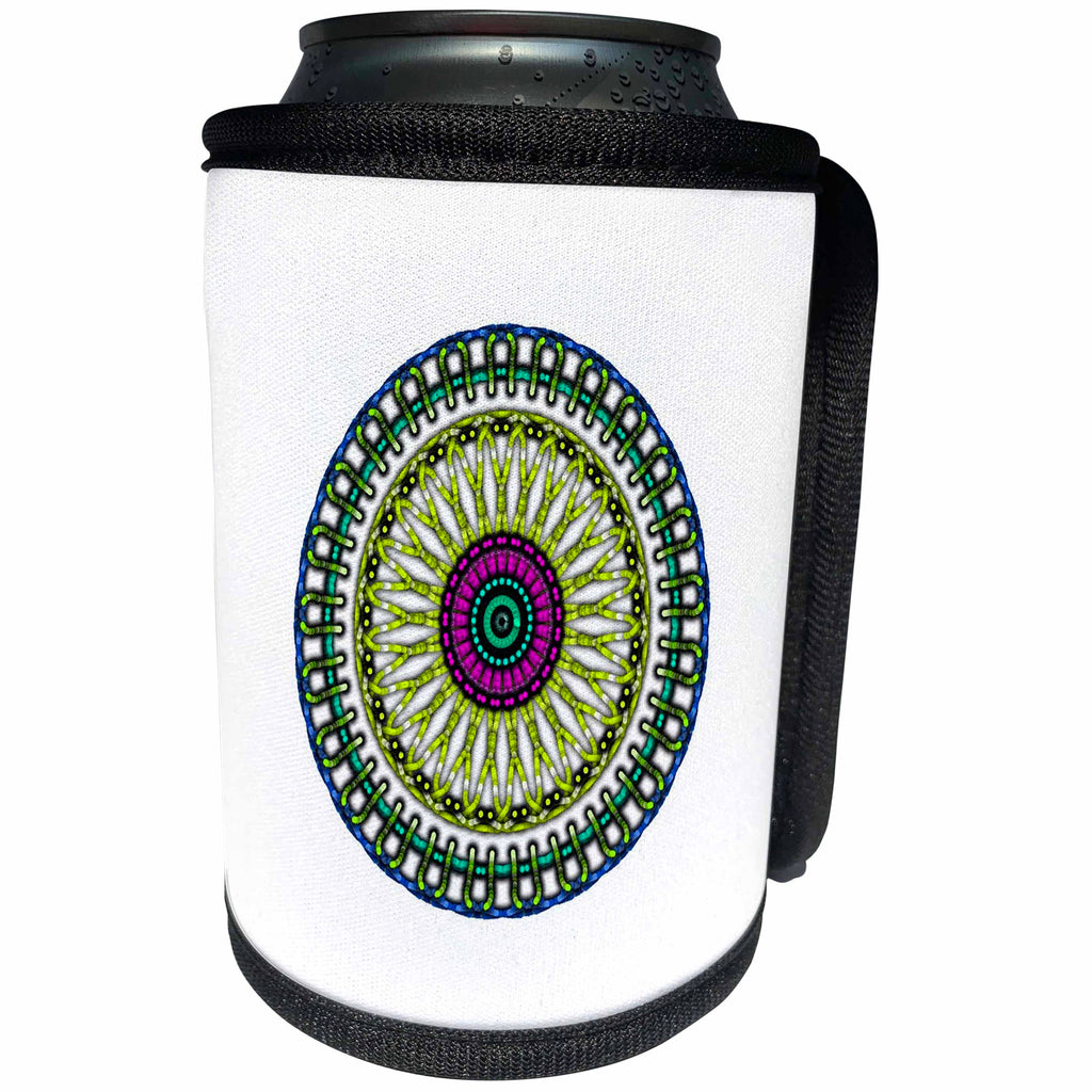 3dRose Floral Like Circle Pattern Blue Yellow - Can Cooler Bottle Wrap (cc-370993)