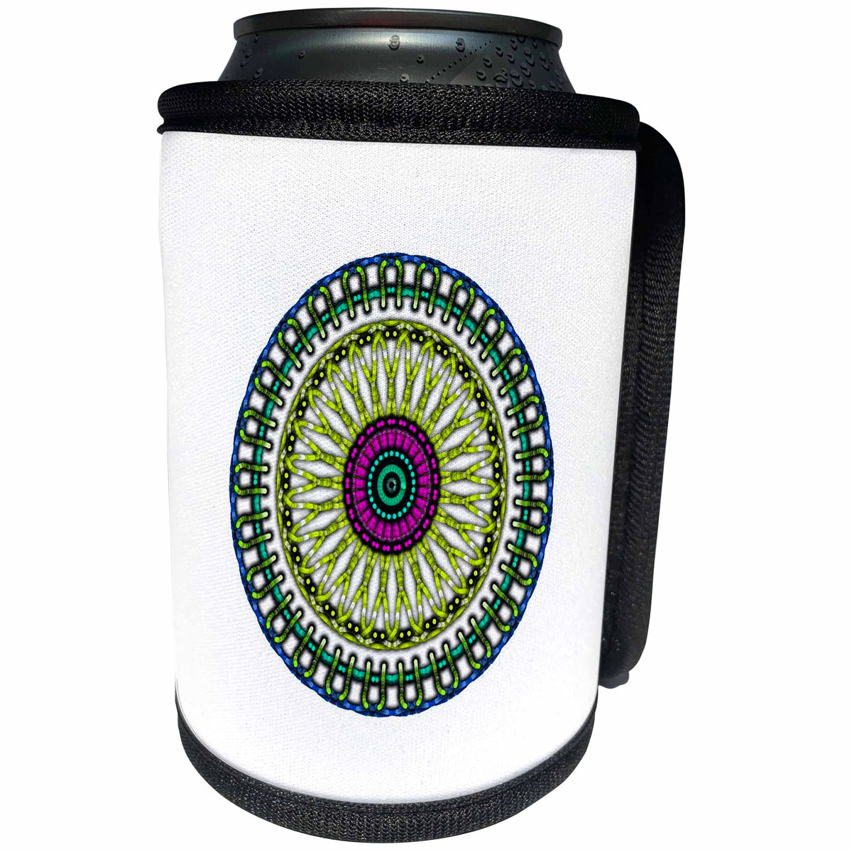 3dRose Floral Like Circle Pattern Blue Yellow - Can Cooler Bottle Wrap (cc-370993)