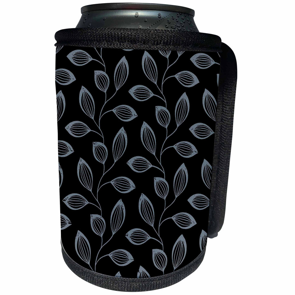 3dRose Climbing Leaves Botanical Foliage Repeat Pattern Grey - Can Cooler Bottle Wrap (cc-371000)