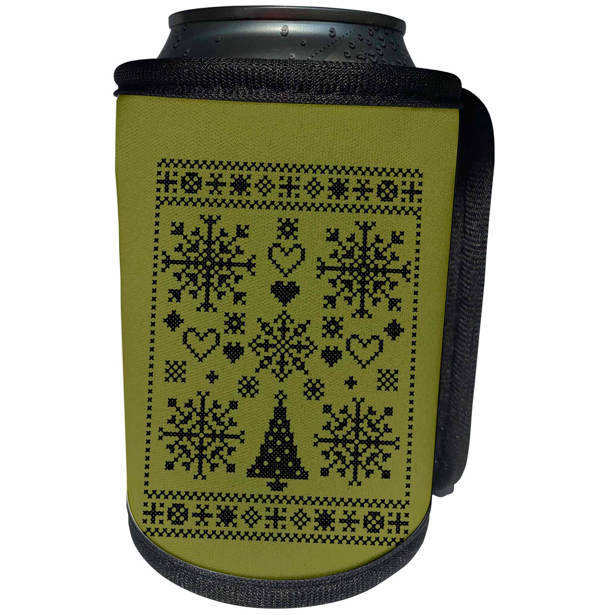 3dRose Christmas Lover Cross Pattern Sampler Artistic Design... - Can Cooler Bottle Wrap (cc-371001)