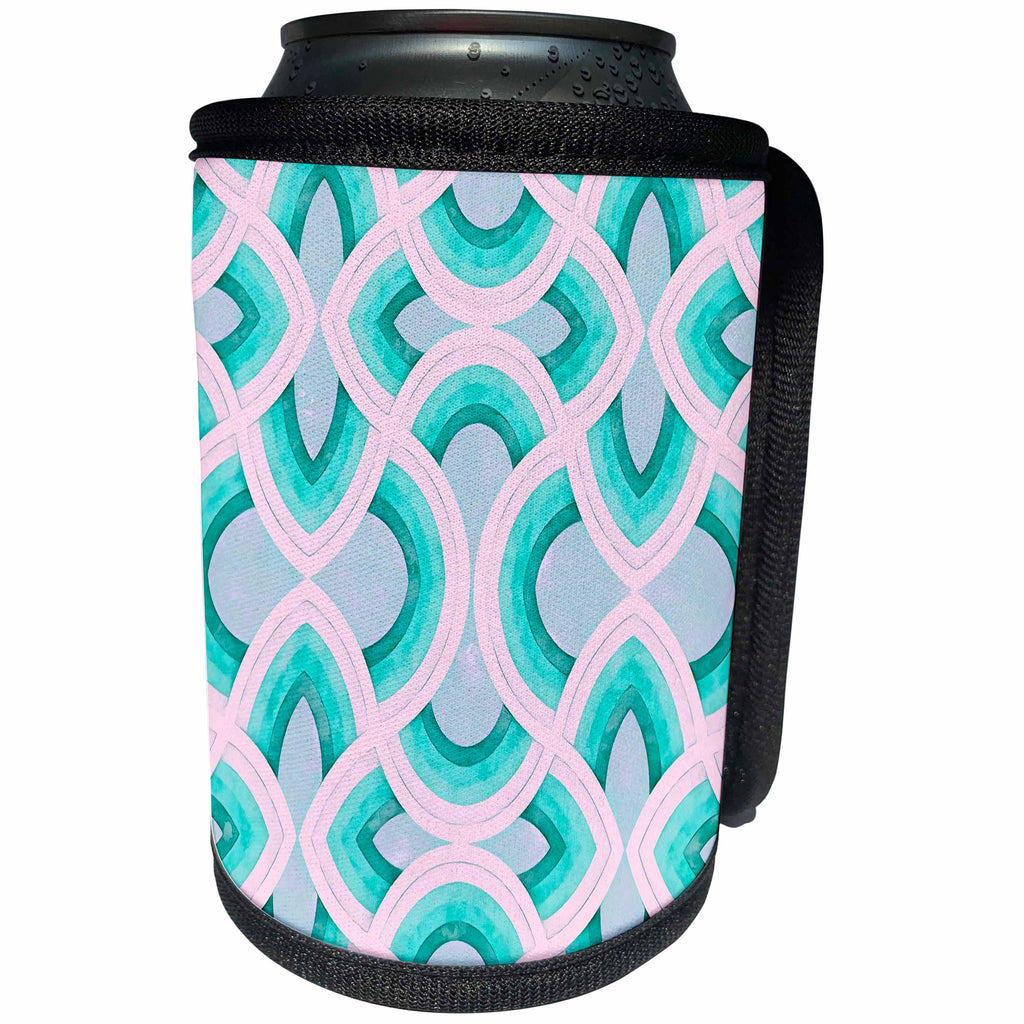 3dRose Rainbow Retro Curves Pattern Design Turquoise - Can Cooler Bottle Wrap (cc-371017)