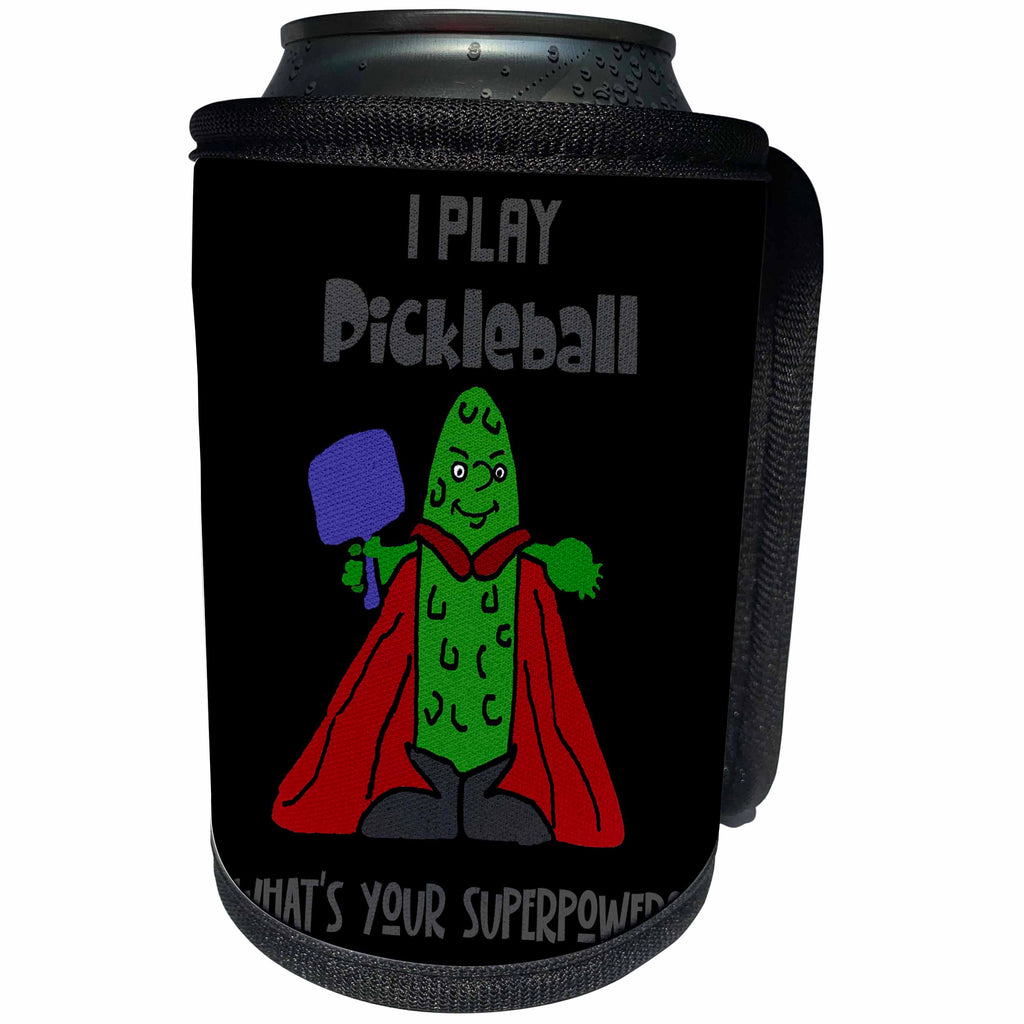 3dRose Cool Funny Pickle Pickleball Superhero with Superpowers - Can Cooler Bottle Wrap (cc-371059)