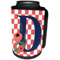 3dRose D Monogram Initial Flowers and Peach Checkered - Can Cooler Bottle Wrap (cc-371098)