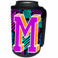 3dRose M Neon Pink and Yellow Monogram Initial - Can Cooler Bottle Wrap (cc-371119)