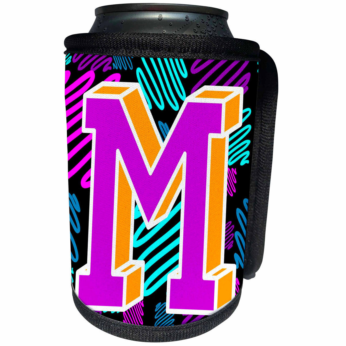 3dRose M Neon Pink and Yellow Monogram Initial - Can Cooler Bottle Wrap (cc-371119)