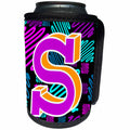 3dRose S Neon Pink and Yellow Monogram Initial - Can Cooler Bottle Wrap (cc-371120)
