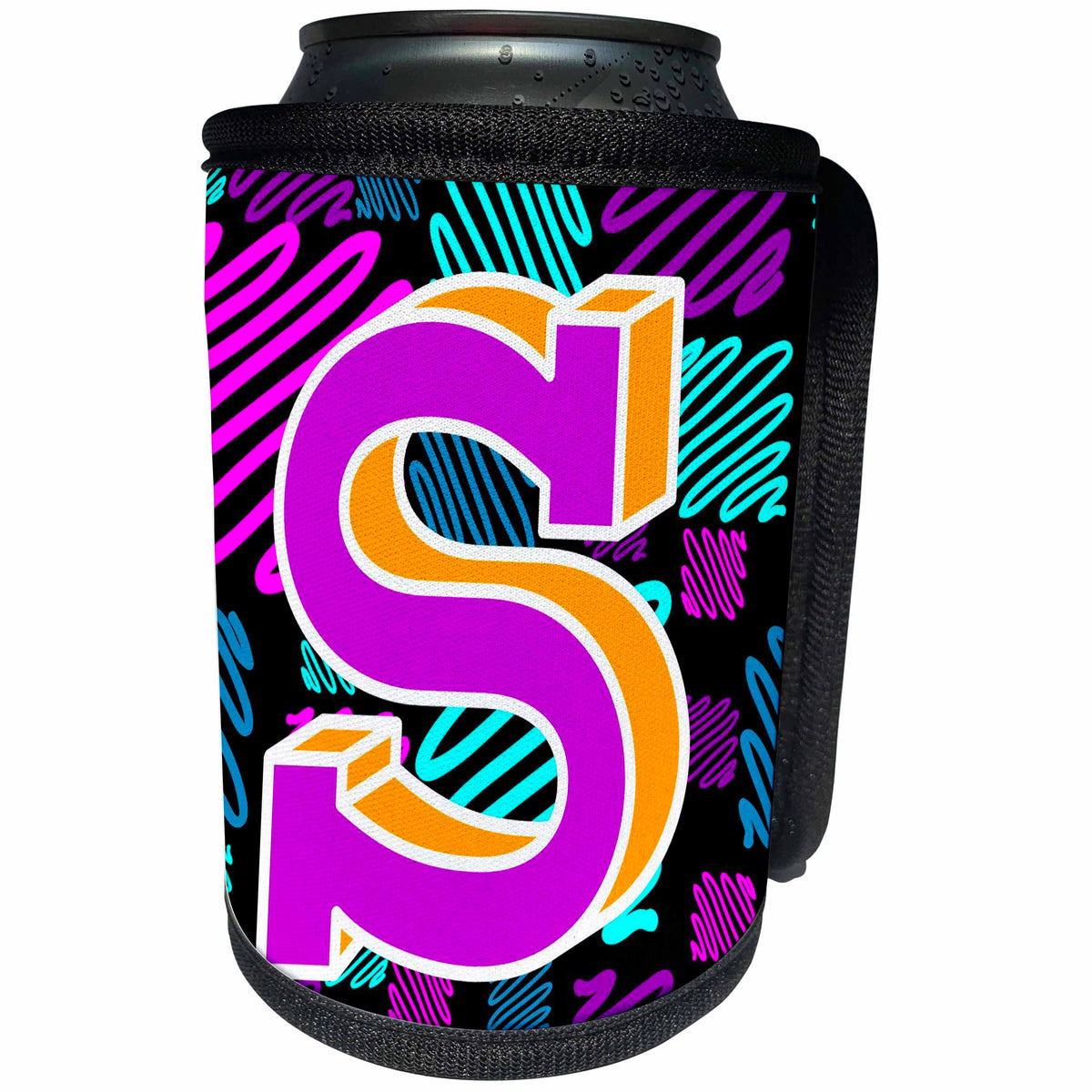 3dRose S Neon Pink and Yellow Monogram Initial - Can Cooler Bottle Wrap (cc-371120)