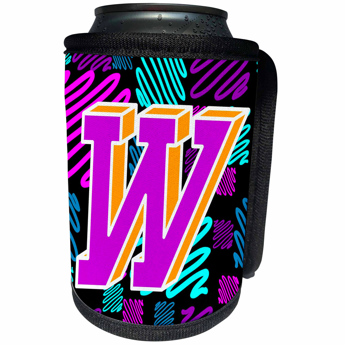 3dRose W Neon Pink and Yellow Monogram Initial - Can Cooler Bottle Wrap (cc-371127)