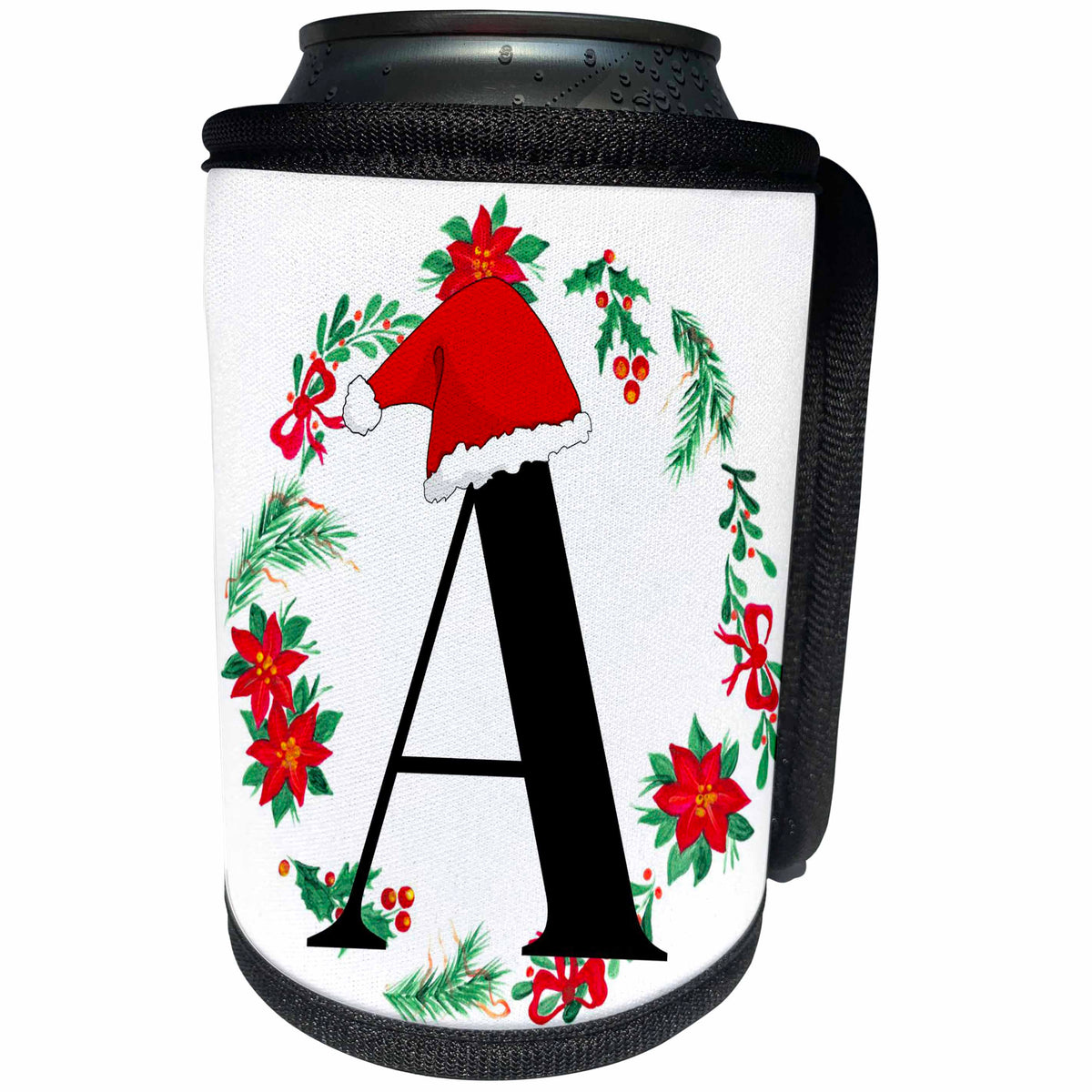 3dRose A Christmas Monogram Initial With Santa Hat And Wreathe - Can Cooler Bottle Wrap (cc-371159)