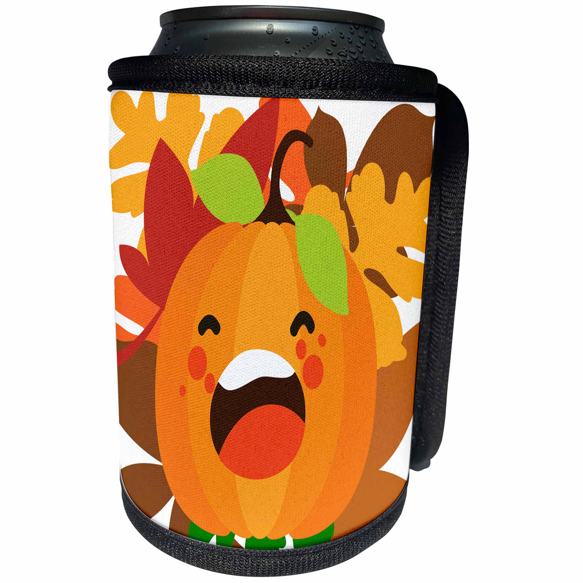 3dRose Crying Kawaii Pumpkin Autumn Leaves - Can Cooler Bottle Wrap (cc-371173)