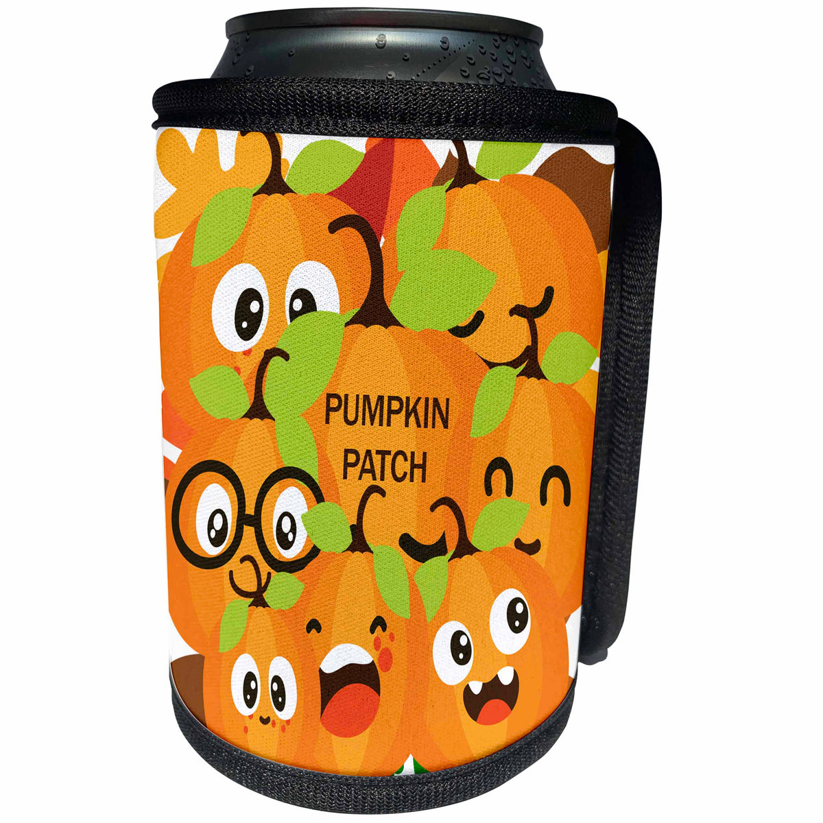 3dRose Expressive Faces Pumpkin Patch Fall Leaves - Can Cooler Bottle Wrap (cc-371176)