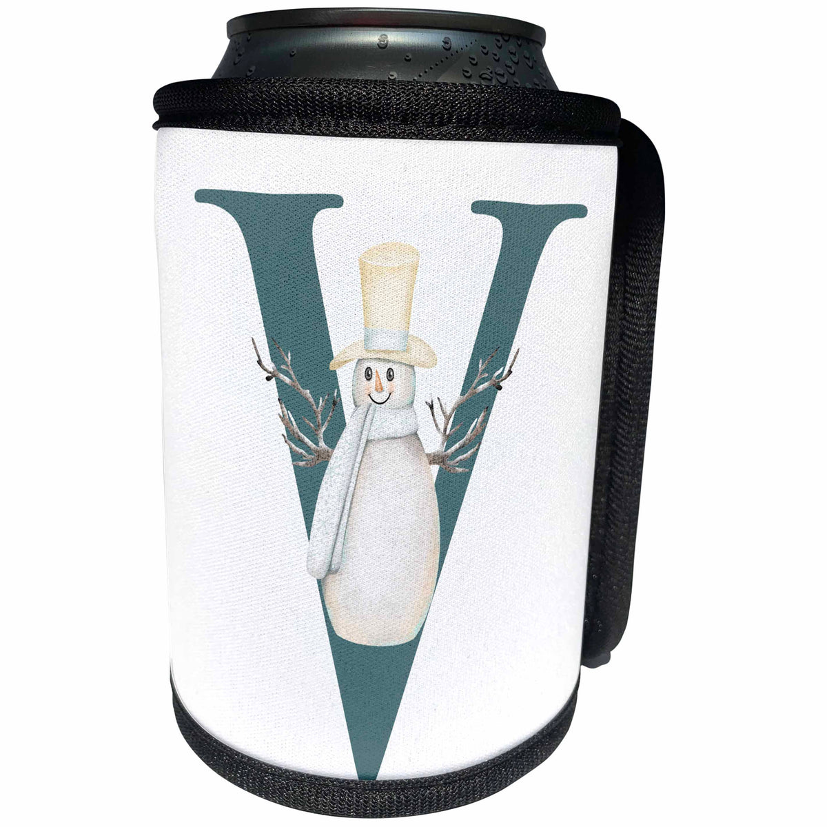 3dRose Cute Teal Christmas Monogram Initial V - Can Cooler Bottle Wrap (cc-371206)