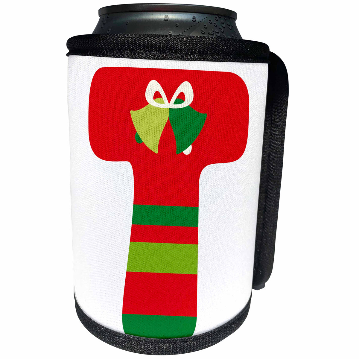 3dRose Cute Red And Green Christmas Monogram Initial T - Can Cooler Bottle Wrap (cc-371225)