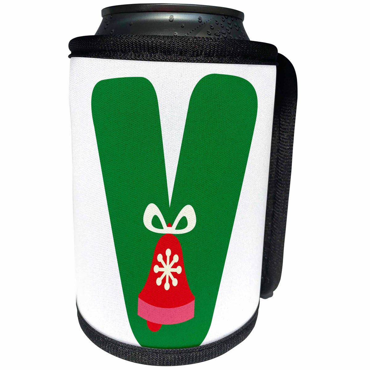 3dRose Cute Red And Green Christmas Monogram Initial V - Can Cooler Bottle Wrap (cc-371226)
