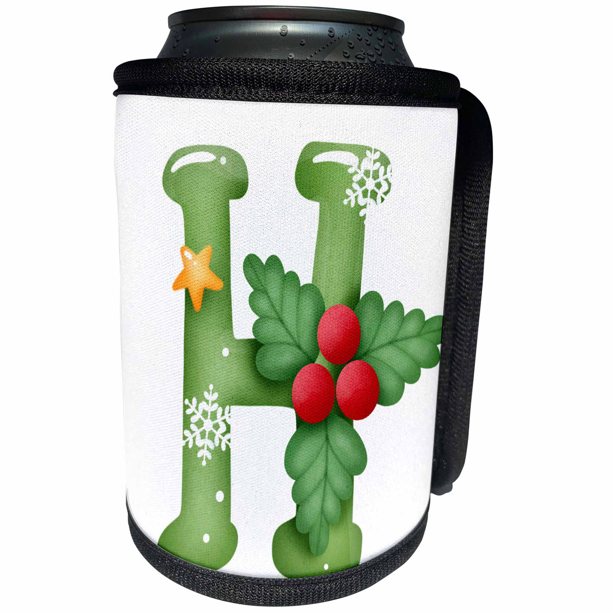 3dRose Cute Christmas Decorated Green Bubble Monogram Initial H - Can Cooler Bottle Wrap (cc-371256)