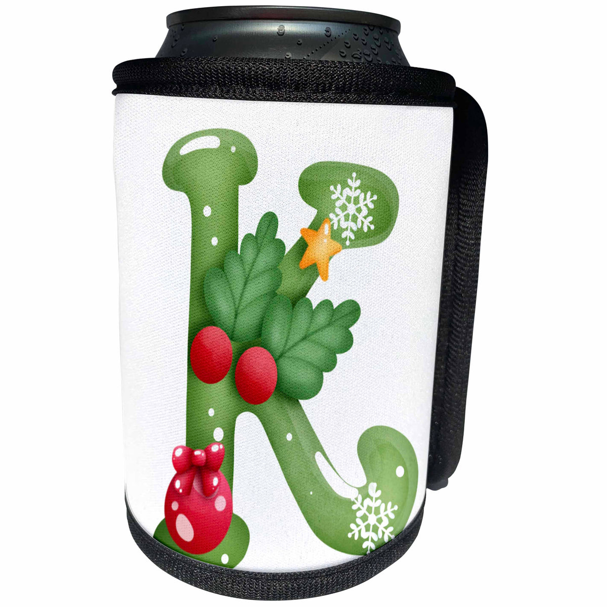 3dRose Cute Christmas Decorated Green Bubble Monogram Initial K - Can Cooler Bottle Wrap (cc-371258)
