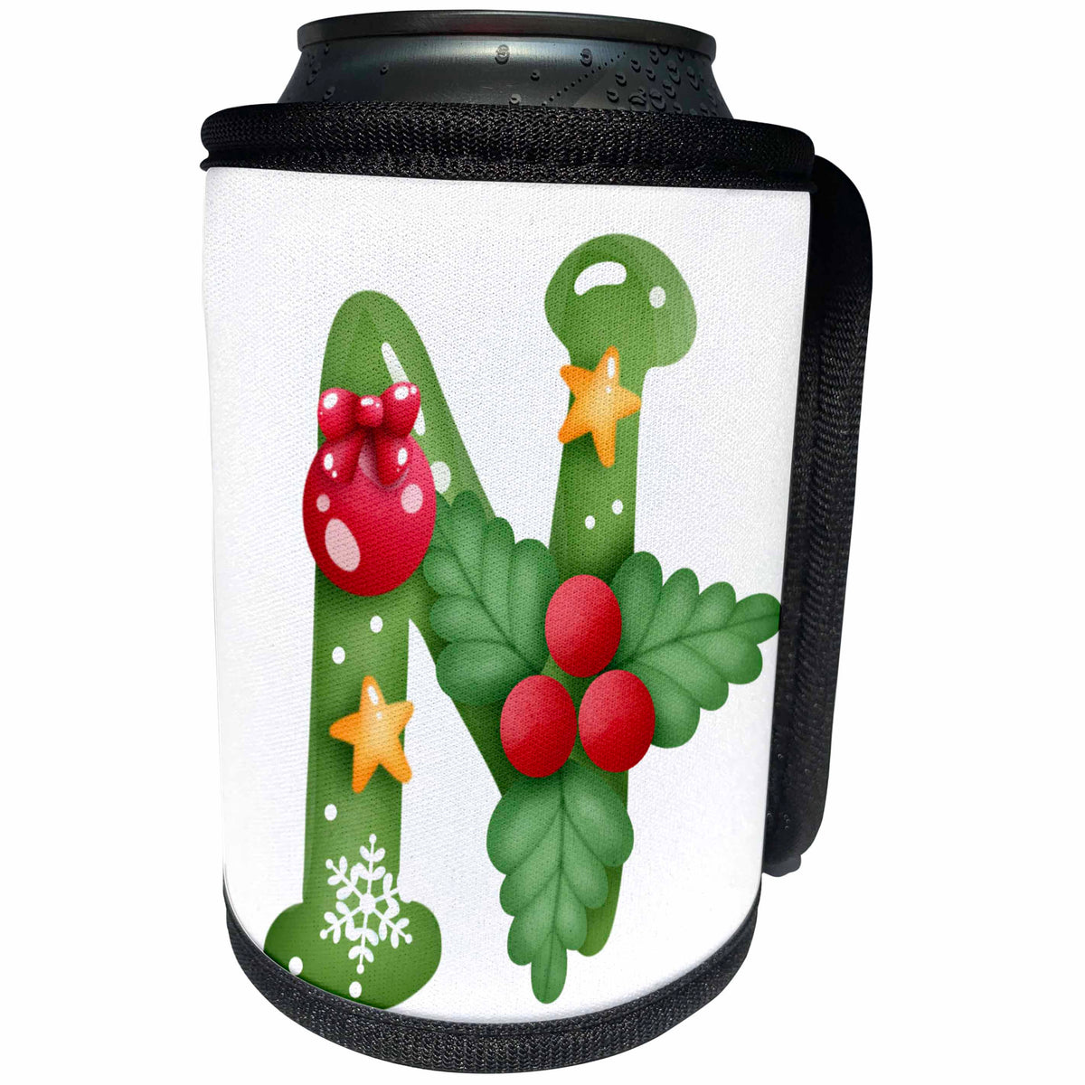 3dRose Cute Christmas Decorated Green Bubble Monogram Initial N - Can Cooler Bottle Wrap (cc-371261)