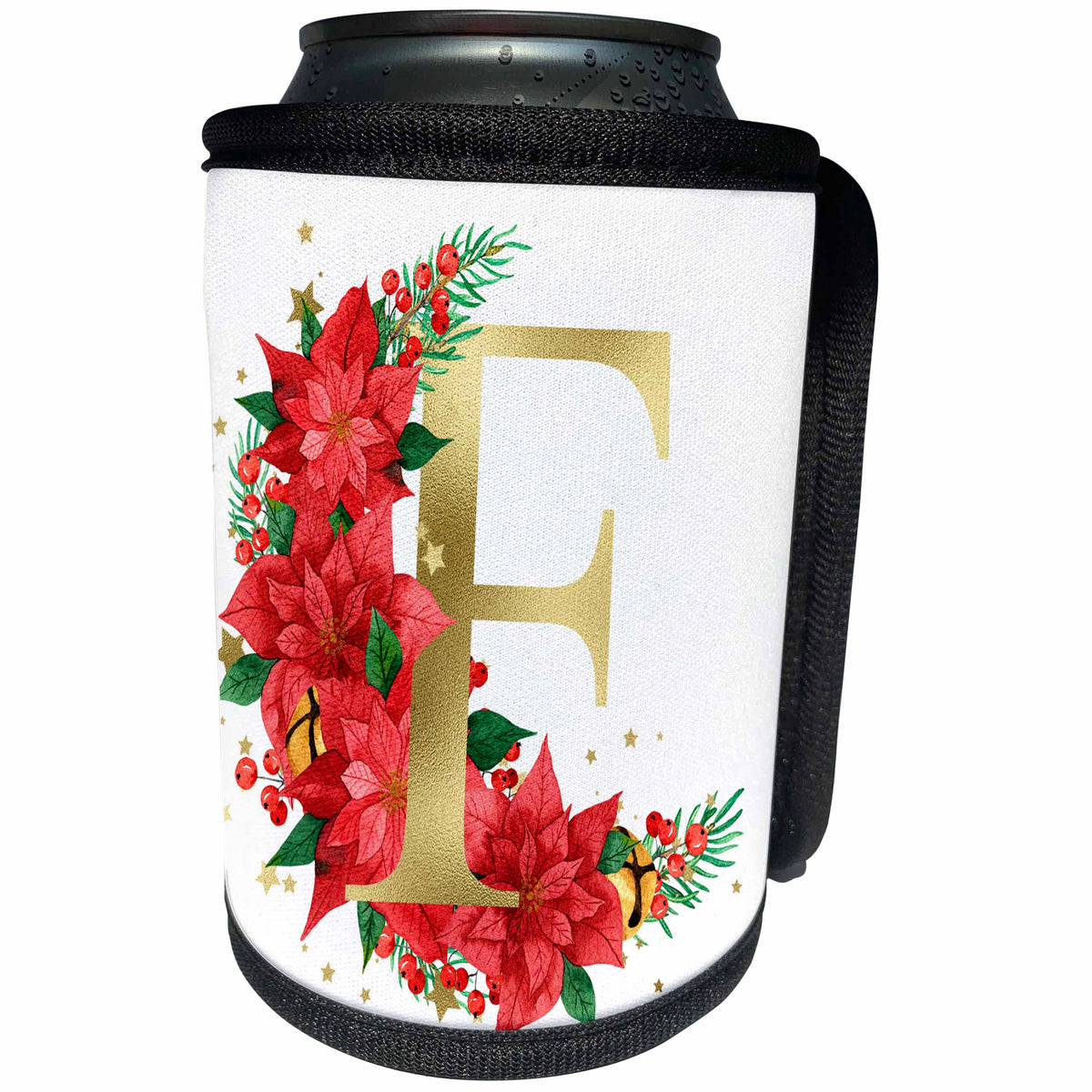 3dRose Elegant Image Of Gold Monogram Initial F Poinsettia... - Can Cooler Bottle Wrap (cc-371274)