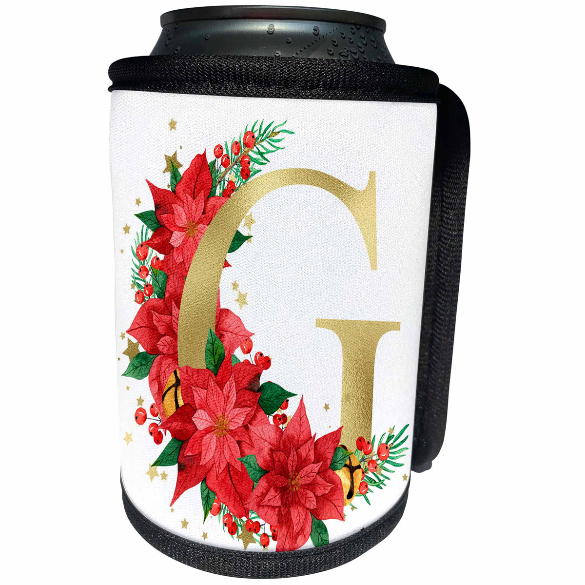 3dRose Elegant Image Of Gold Monogram Initial G Poinsettia... - Can Cooler Bottle Wrap (cc-371275)