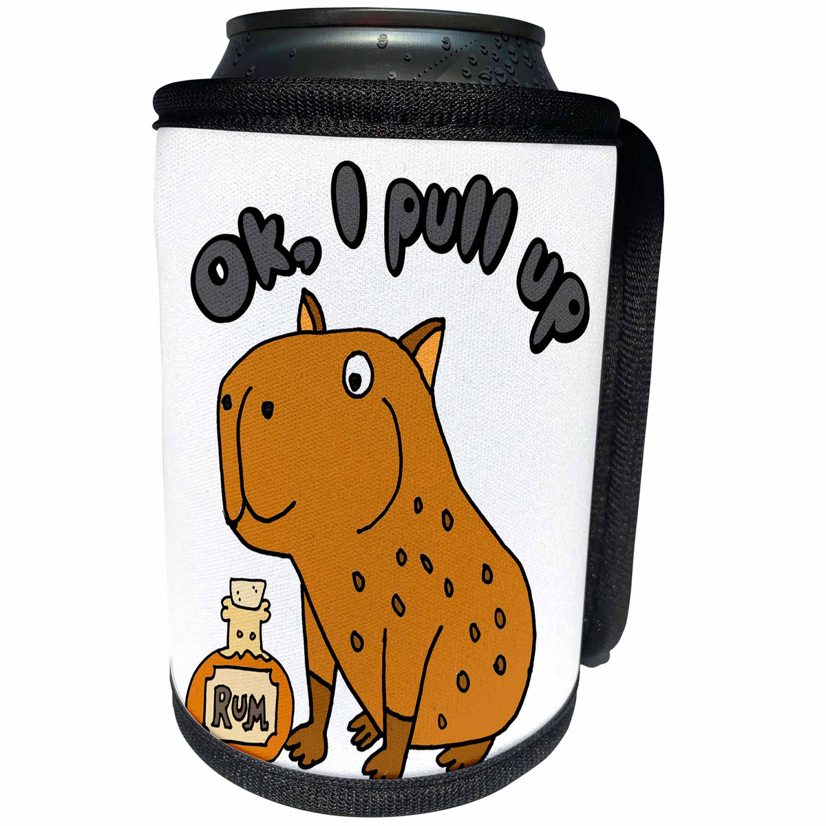 3dRose Cute Funny Capybara Drinking Rum I pull Party and Meme... - Can Cooler Bottle Wrap (cc-371316)