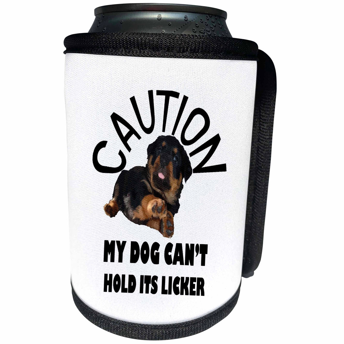 3dRose Caution My Dog Cant Hold Its Licker Awesome Rottweiler - Can Cooler Bottle Wrap (cc-371464)