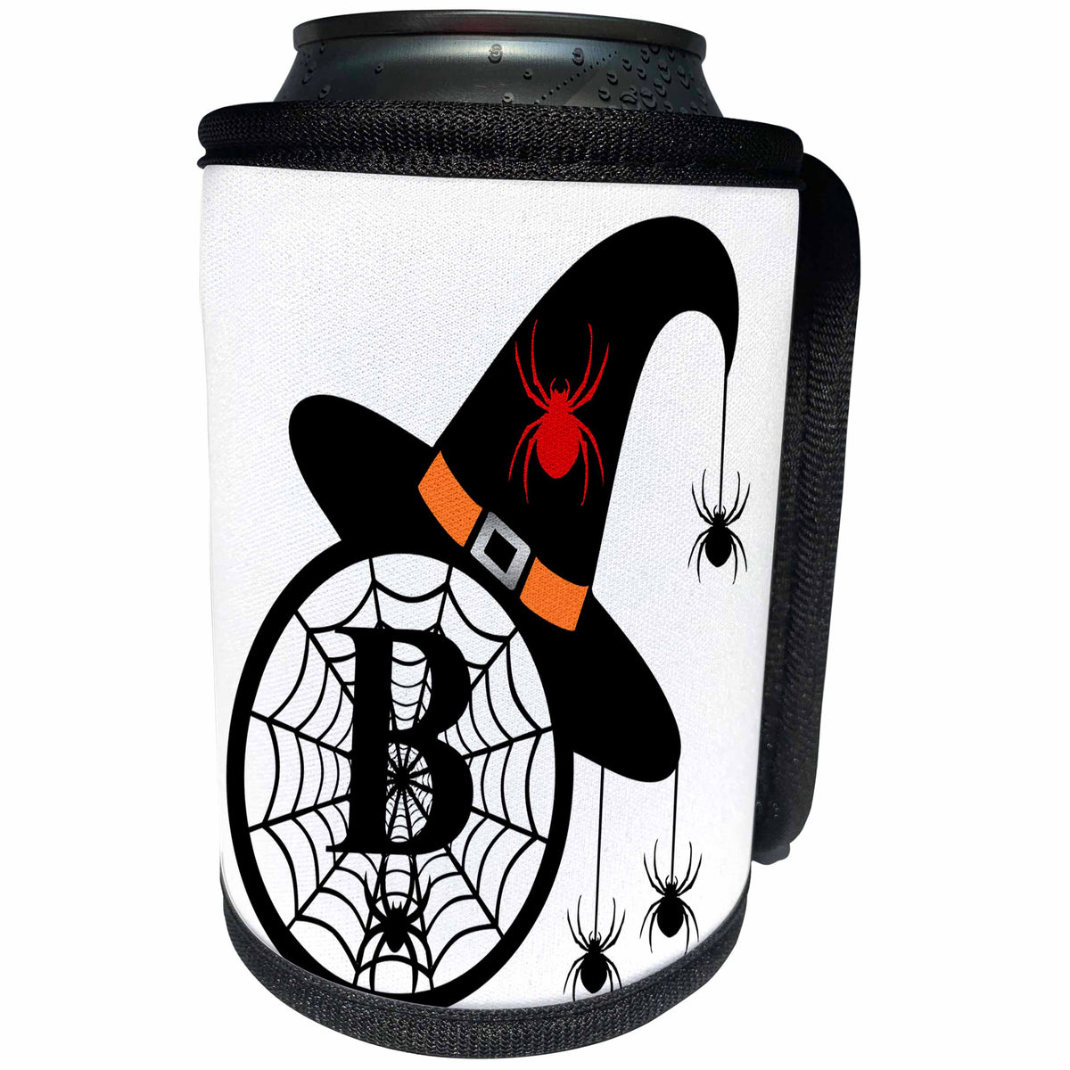 3dRose Monogram B Halloween Witch Hat Spiders and Web - Can Cooler Bottle Wrap (cc-371499)