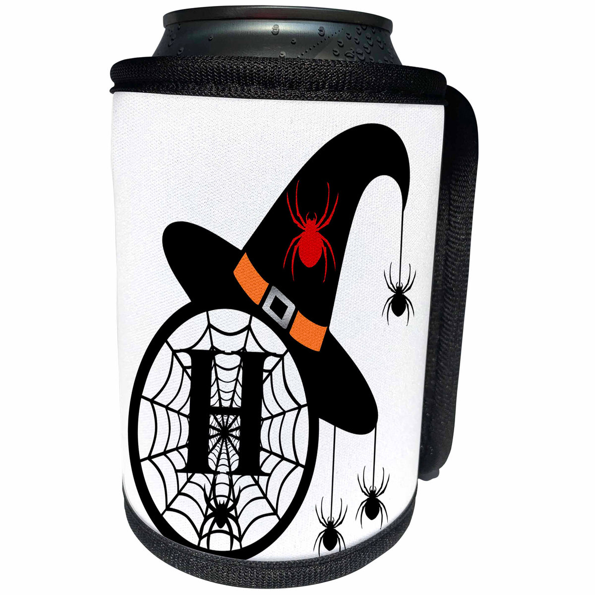 3dRose Monogram H Halloween Witch Hat Spiders and Web - Can Cooler Bottle Wrap (cc-371505)