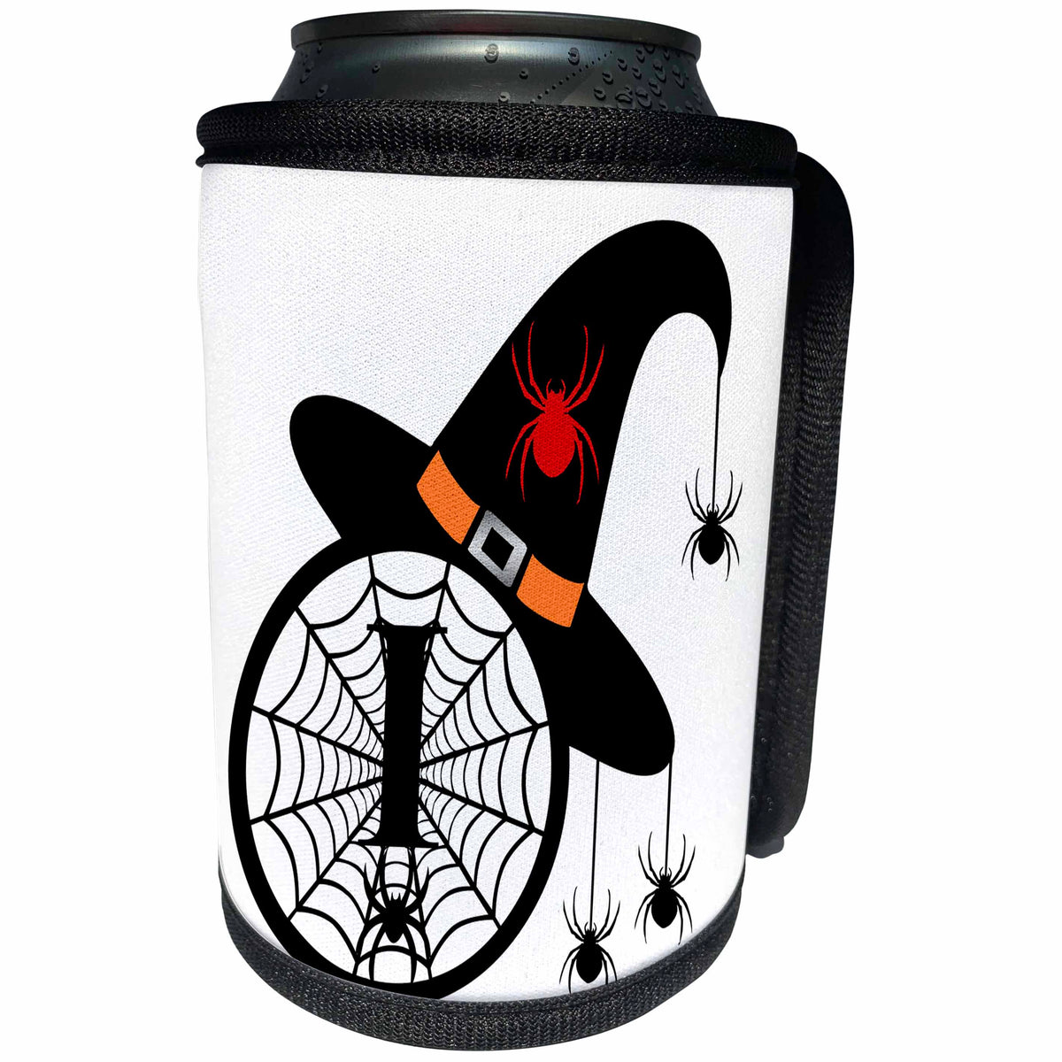 3dRose Monogram I Halloween Witch Hat Spiders and Web - Can Cooler Bottle Wrap (cc-371506)