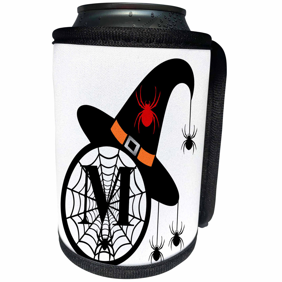 3dRose Monogram M Halloween Witch Hat Spiders and Web - Can Cooler Bottle Wrap (cc-371510)