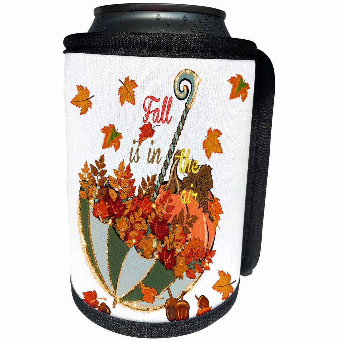 3dRose Umbrella Leaves Pumpkin Fall is in the Air Quote - Can Cooler Bottle Wrap (cc-371531)