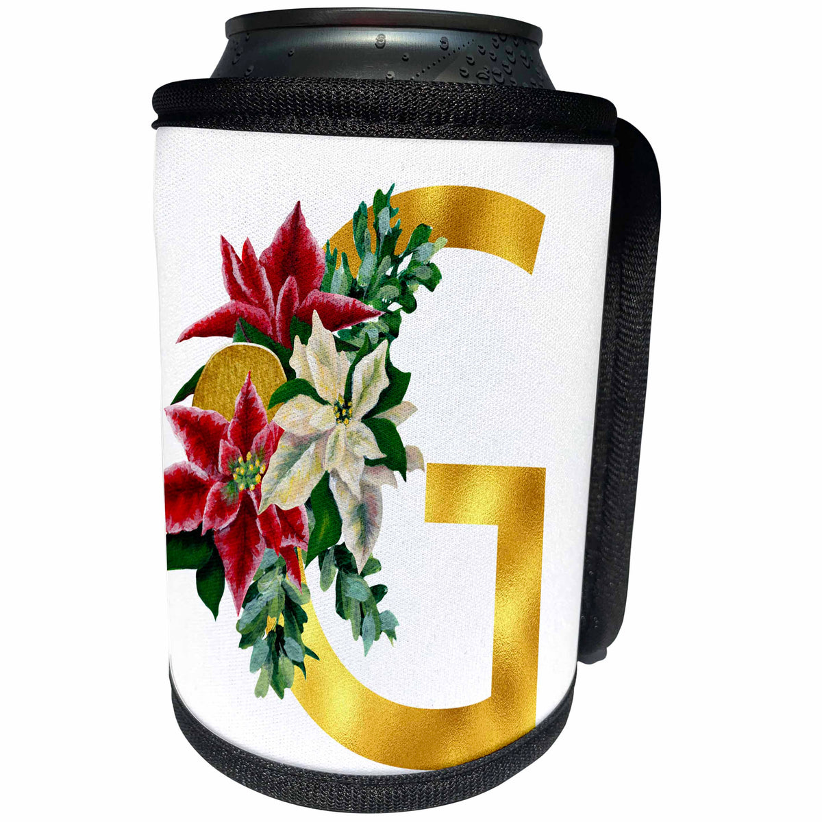 3dRose Christmas Floral Image Of Gold Monogram Initial G - Can Cooler Bottle Wrap (cc-371553)