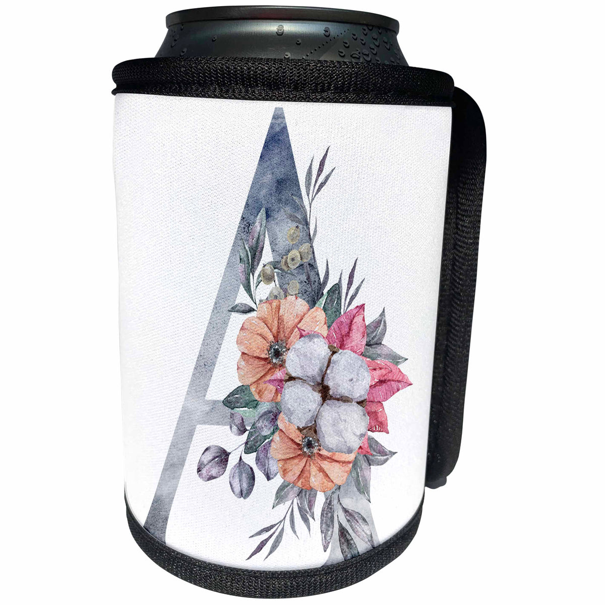 3dRose Pretty Orange, Pink and Gray Floral Monogram Initial A - Can Cooler Bottle Wrap (cc-371568)