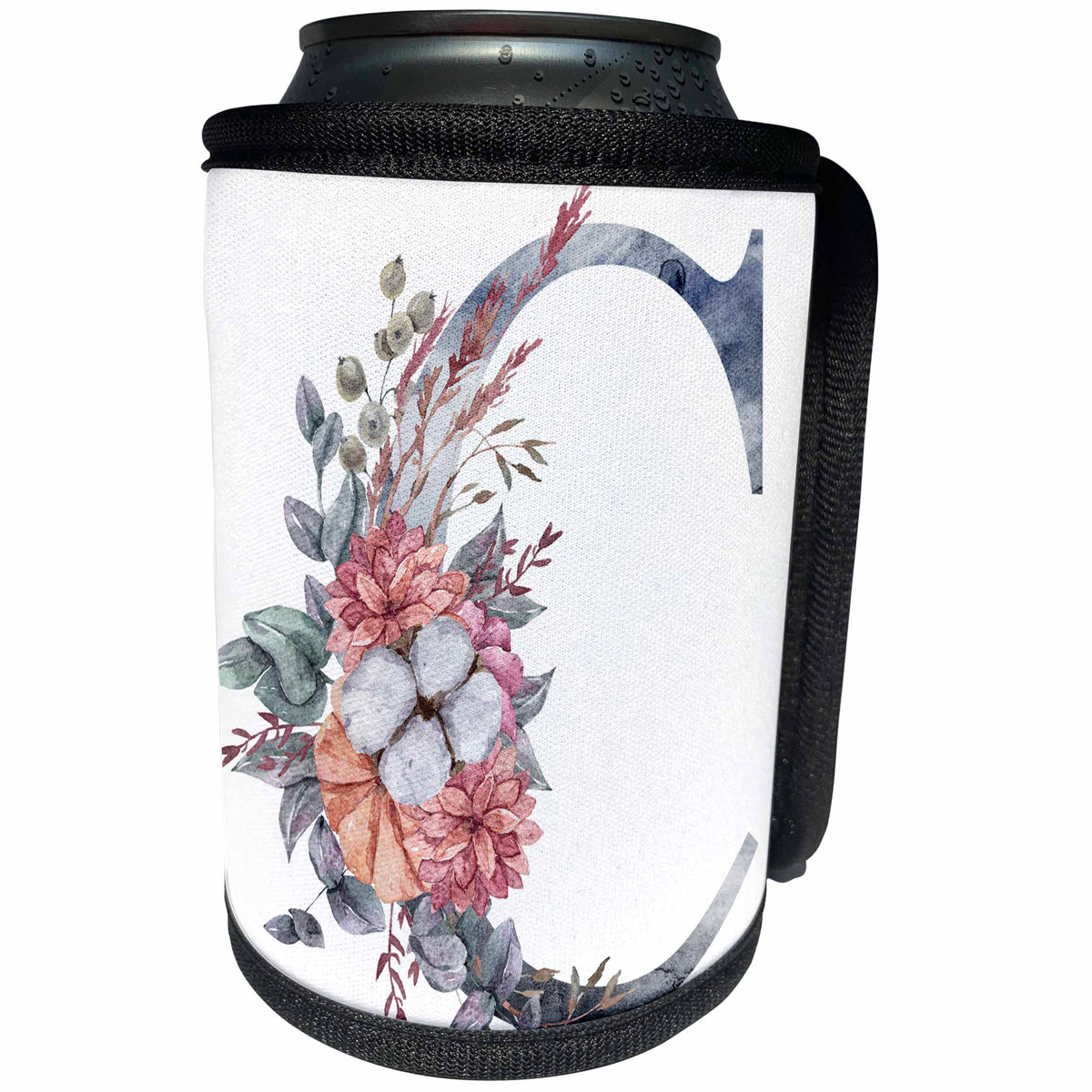 3dRose Pretty Orange, Pink and Gray Floral Monogram Initial C - Can Cooler Bottle Wrap (cc-371570)