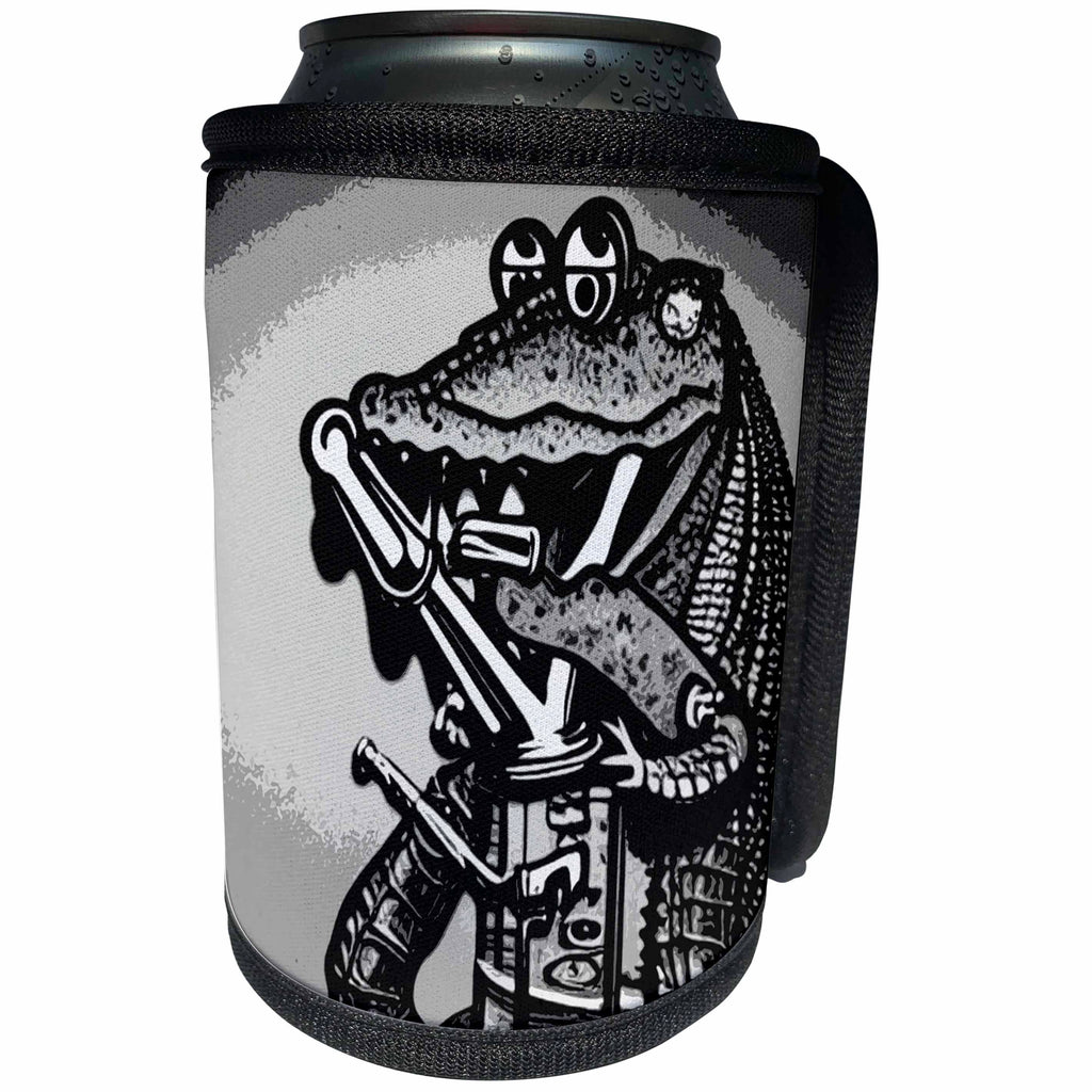3dRose Cute Funny Alligator Playing Trumpet Music Steam Punk... - Can Cooler Bottle Wrap (cc-371663)