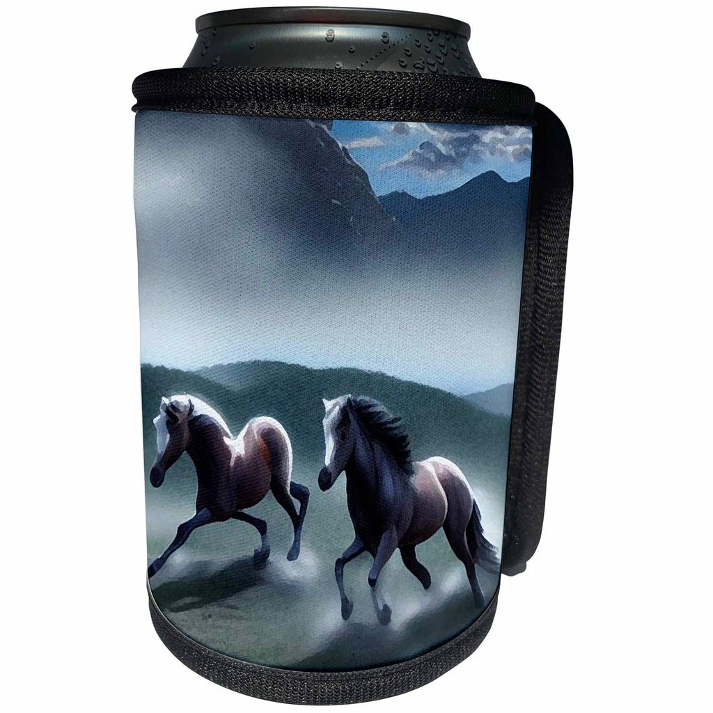 3dRose Cool Fun Cute Wild Horses Galloping Nature Design - Can Cooler Bottle Wrap (cc-371666)