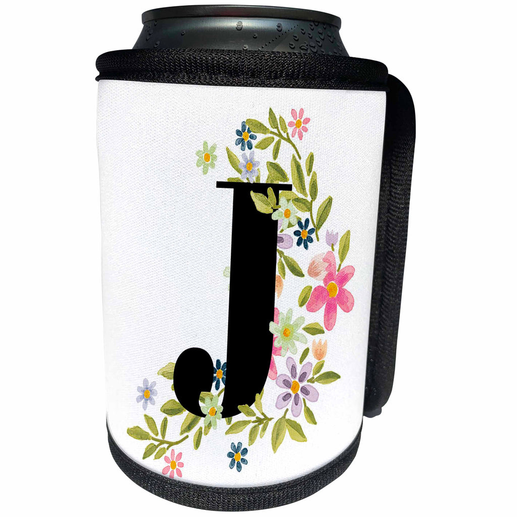 3dRose 3DRose Mahwish - Monogram - Image of flowery monogram J - Can Cooler Bottle Wrap (cc-371759)