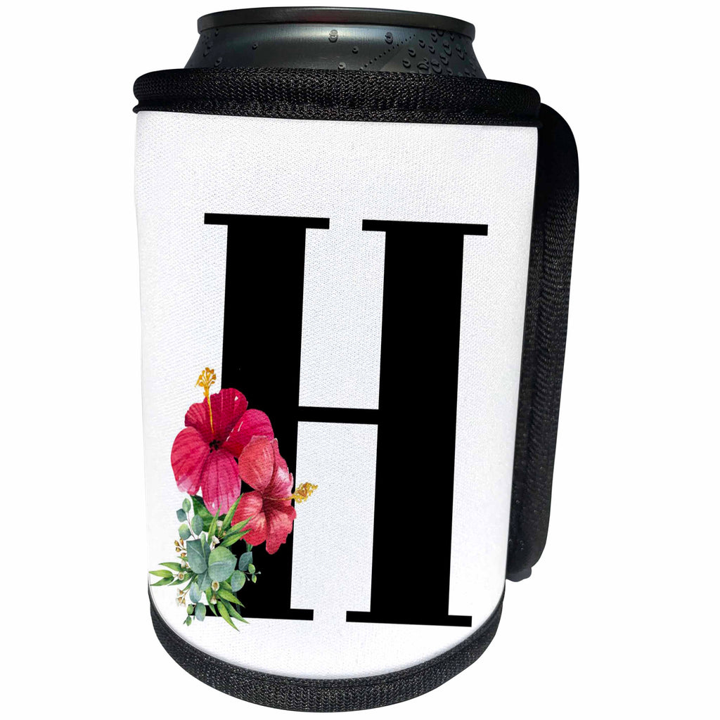 3dRose 3DRose Mahwish - Monogram - Image of flowery monogram H - Can Cooler Bottle Wrap (cc-371767)