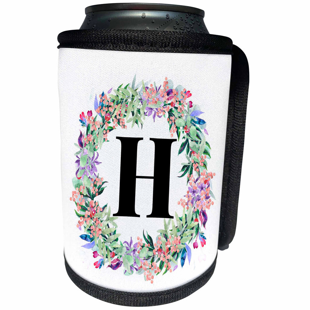 3dRose Image of flowery circle monogram H - Can Cooler Bottle Wrap (cc-371774)