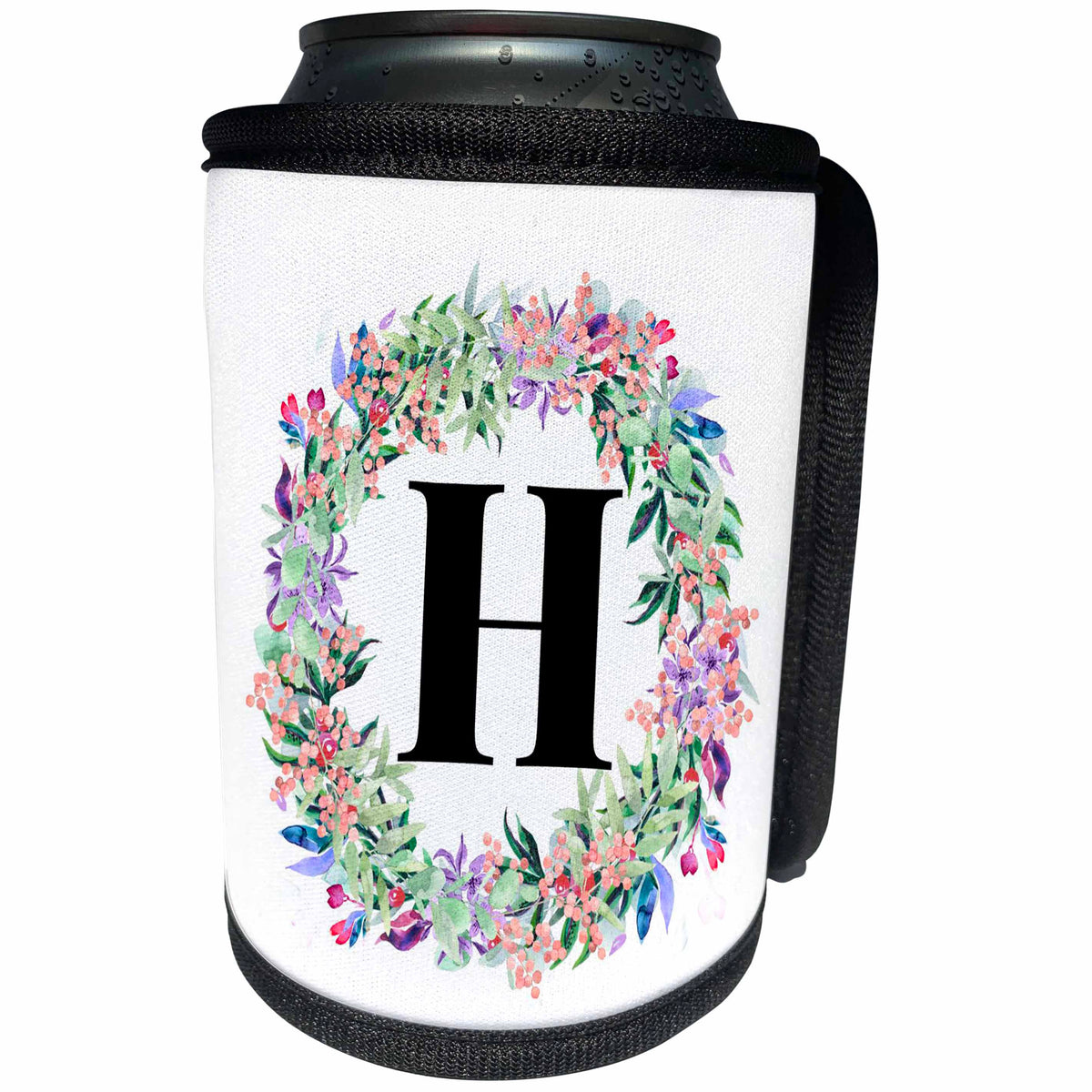 3dRose Image of flowery circle monogram H - Can Cooler Bottle Wrap (cc-371774)